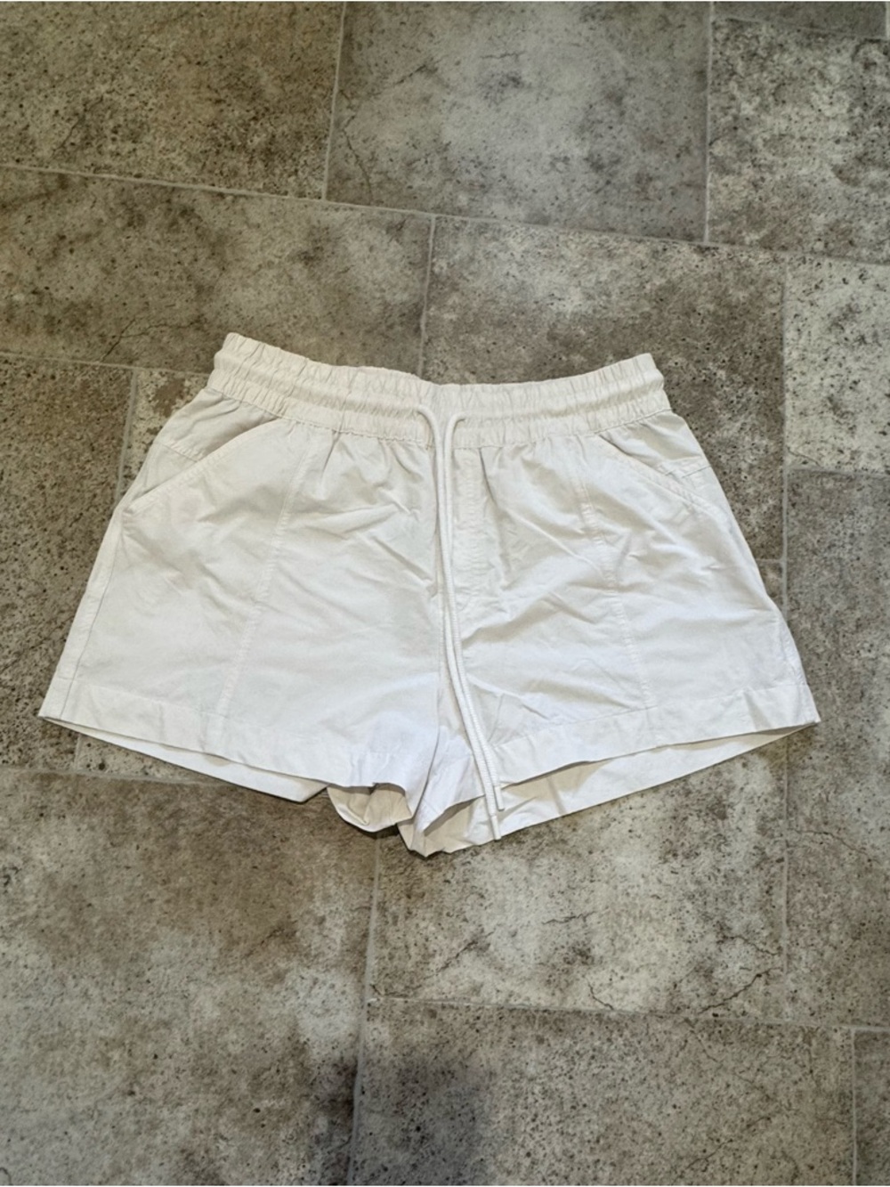 Women's White Elastic-Waist Athletic Shorts with Drawstring